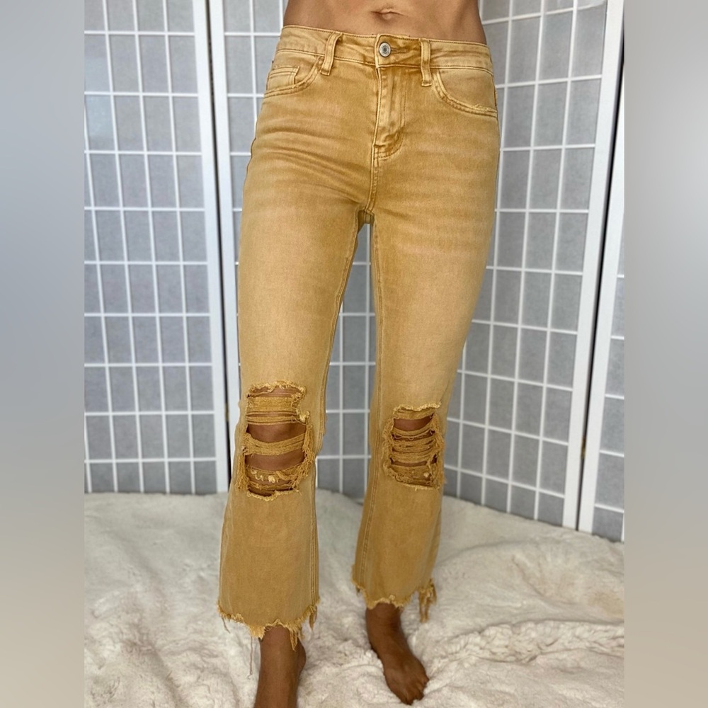 Women's Tan Distressed Jeans